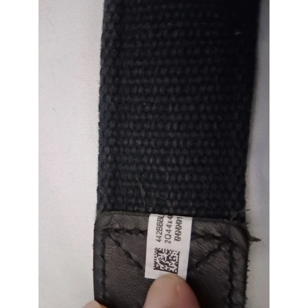 American Eagle Mens Black Canvas Web Belt Leather Trim Silver Buckle 442BBBL
